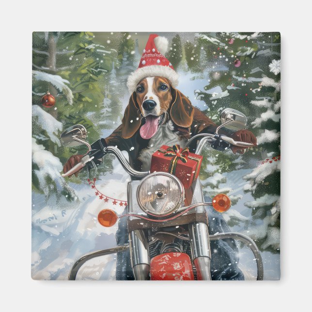 Imán Navidades en motocicleta de Bluetick Coonhound Dog (Frente)