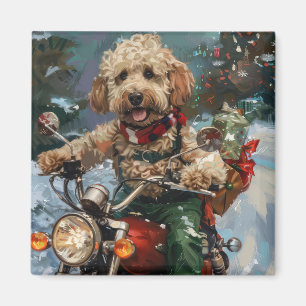 Imán Navidades en motocicleta de Cockapoo Dog Riding