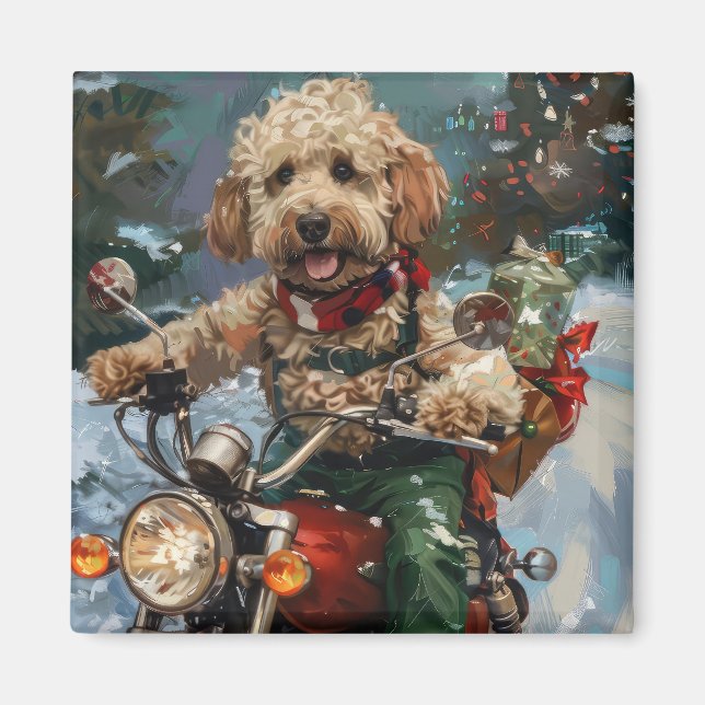 Imán Navidades en motocicleta de Cockapoo Dog Riding (Frente)