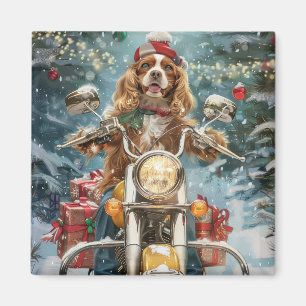 Imán Navidades en motocicleta de Cocker Spaniel Dog Rid