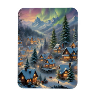 Imán Navidades en un pueblo de montaña, luces polares,