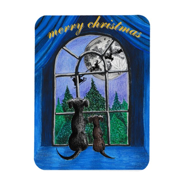 Imán navidades "esperando a santa" perros espinosos (Vertical)