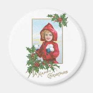 Imán Navidades felices Chica con bolas de nieve