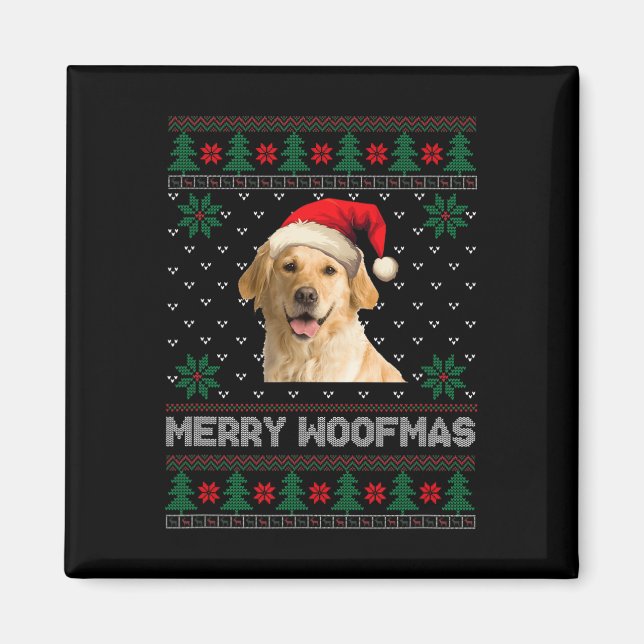 Imán Navidades feos de Golden Retriever Santa Dog Xmas  (Frente)