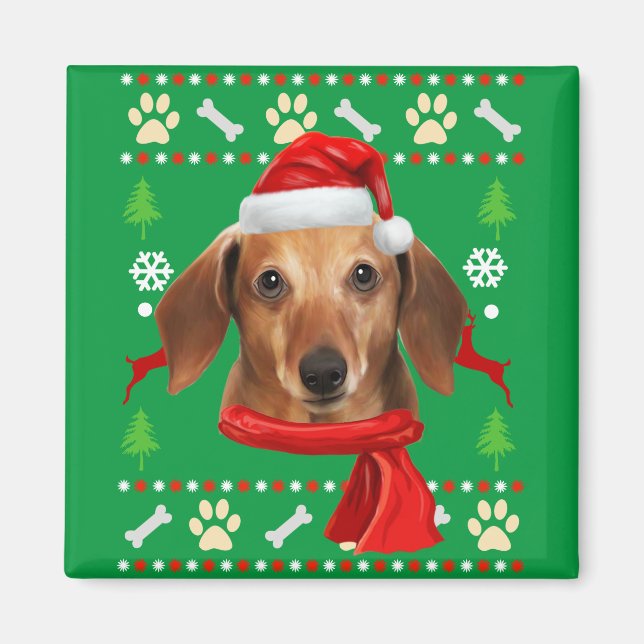 Imán Navidades feos del perro de Dachshund (Frente)