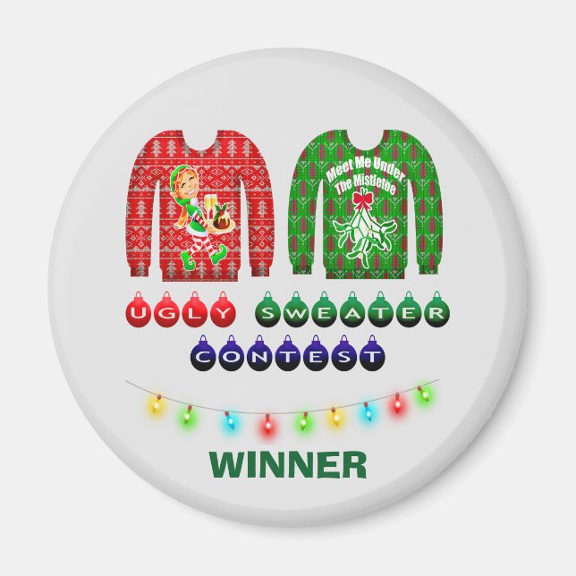 Imán Navidades feos suéter Personalizado ganador del Co (Frente)