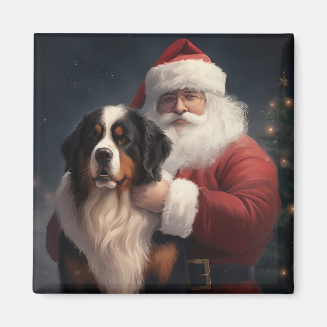 Imán Navidades festivos Bernese Mountain Dog Santa Clau (Frente)