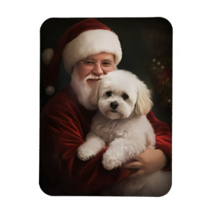 Imán Navidades festivos de Bichon Frise con Santa Claus