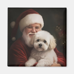 Imán Navidades festivos de Bichon Frise con Santa Claus