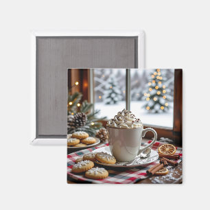 Imán Navidades festivos de chocolate caliente y galleta
