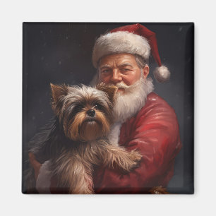 Imán Navidades festivos de Yorkshire Terrier Santa Clau