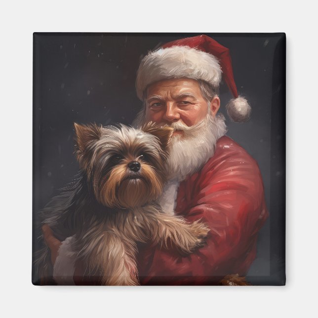 Imán Navidades festivos de Yorkshire Terrier Santa Clau (Frente)