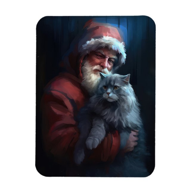 Imán Navidades festivos del gato azul ruso Santa Claus (Vertical)