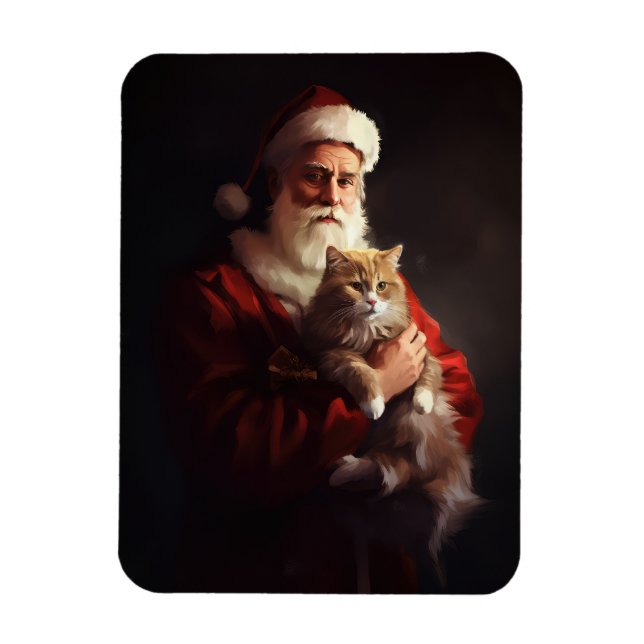 Imán Navidades festivos del gato de Angora Santa Claus (Vertical)