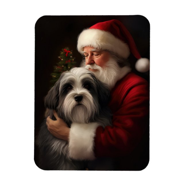 Imán Navidades festivos del Tibetano Terrier Santa Clau (Vertical)