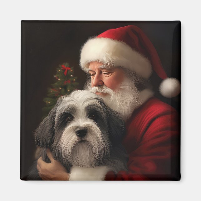 Imán Navidades festivos del Tibetano Terrier Santa Clau (Frente)