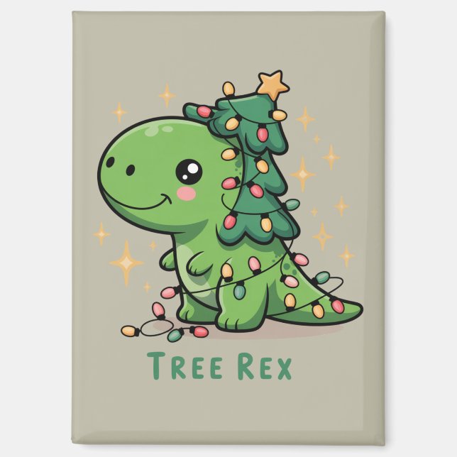 Imán Navidades Fiesta de luz de dinosaurios Rex árbol d (Anverso)
