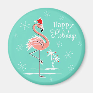 Imán Navidades Flamingo Happy Holidays imnet round