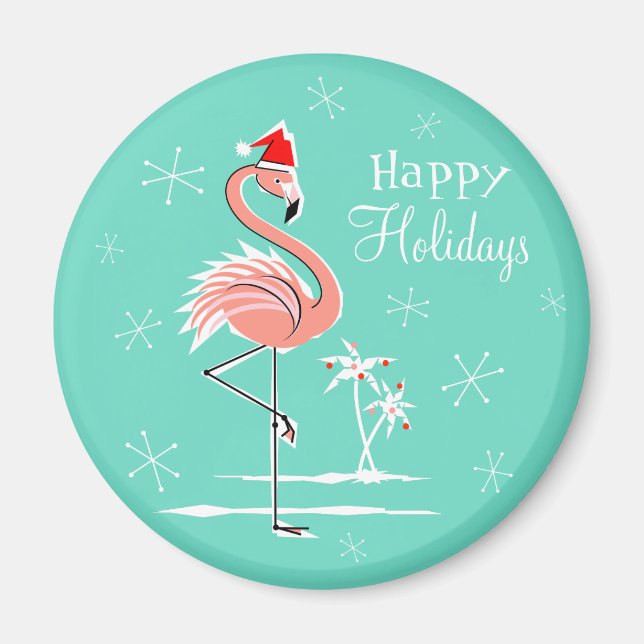 Imán Navidades Flamingo Happy Holidays imnet round (Frente)