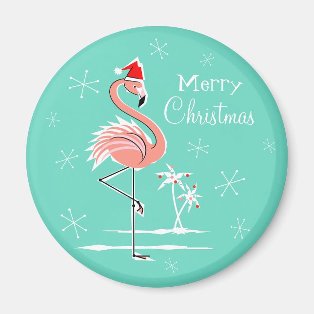 Imán Navidades Flamingo Merry Christmas Magnet round (Frente)