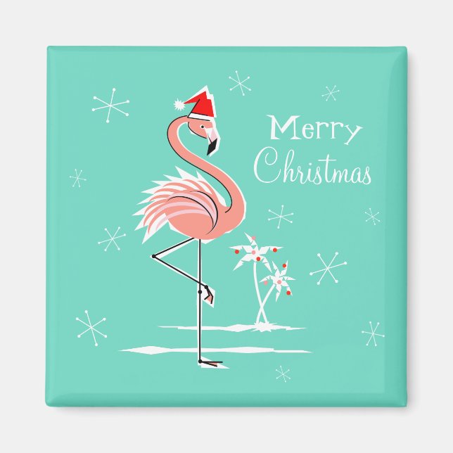 Imán Navidades Flamingo Merry Christmas Magnet square (Frente)