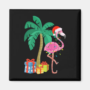 Imán Navidades Flamingo Rosado Palm Tree Tropical Xmas