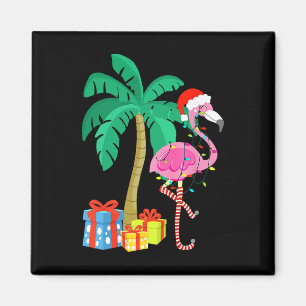 Imán Navidades Flamingo Rosado Palm Tree Tropical Xmas 