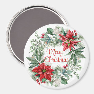 Imán Navidades Floral Poinsettia Wreath Merry Christmas