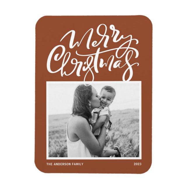 Imán Navidades fotográficos de caligrafía moderna de Te (Vertical)