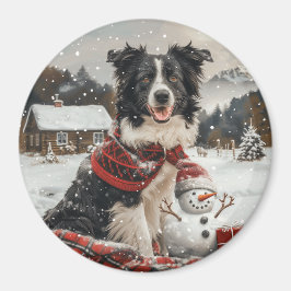 Imán Navidades Fronteriza Perro de Collie Snowman