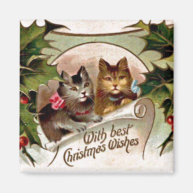 Imán Navidades Gatitos - Diseño de Navidad Vintage, (Frente)