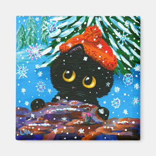 Imán Navidades Gato Negro Gracioso Creationarts Magnet