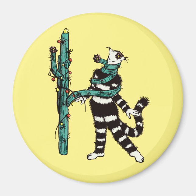Imán Navidades Gato Y Cactus Xmas Extraños (Frente)