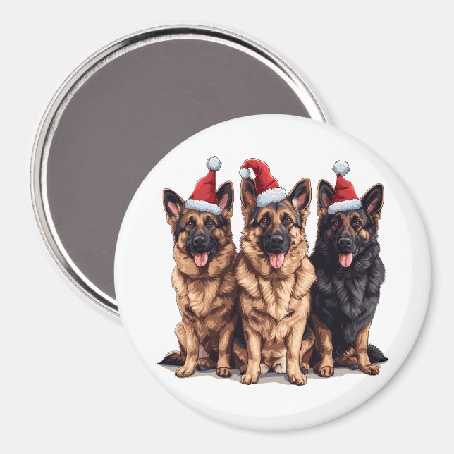 Imán Navidades German Shepherd Santa Dogs (Anverso/Reverso)