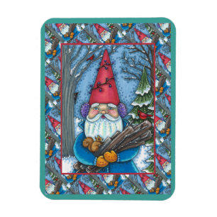 IMÁN NAVIDADES GNOME, SQUIRREL, WOODPECKER Y CARDINAL