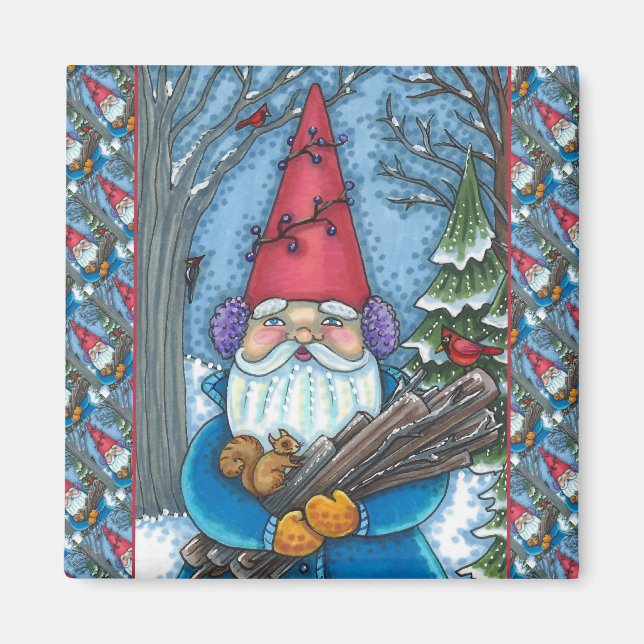 IMÁN NAVIDADES GNOME, SQUIRREL, WOODPECKER Y CARDINAL (Frente)