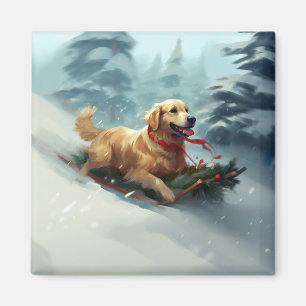 Imán Navidades Golden Retriever nevan invierno