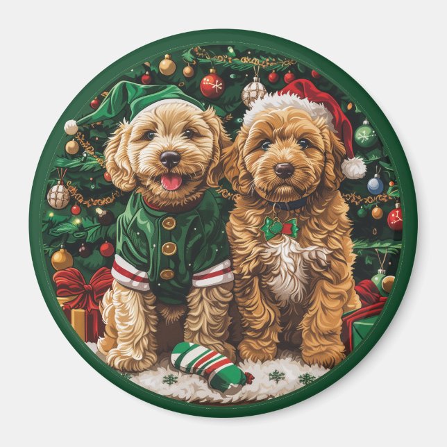 Imán Navidades Goldendoodle Puppy Dogs (Frente)