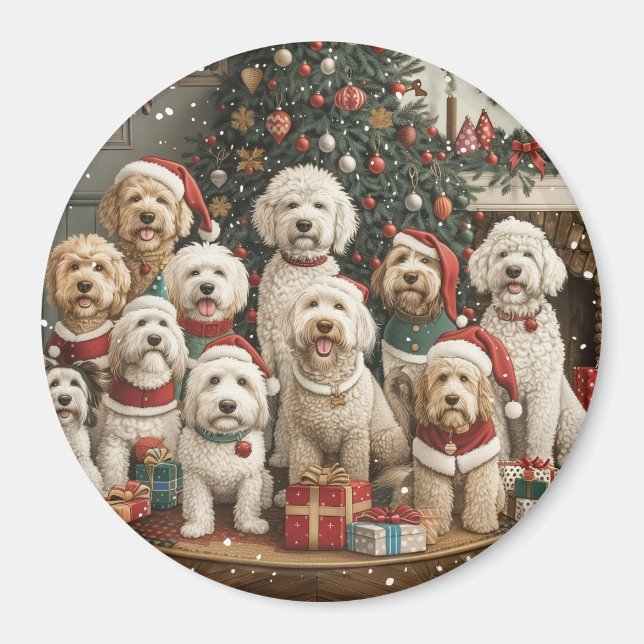 Imán Navidades Goldendoodle Puppy Dogs (Frente)