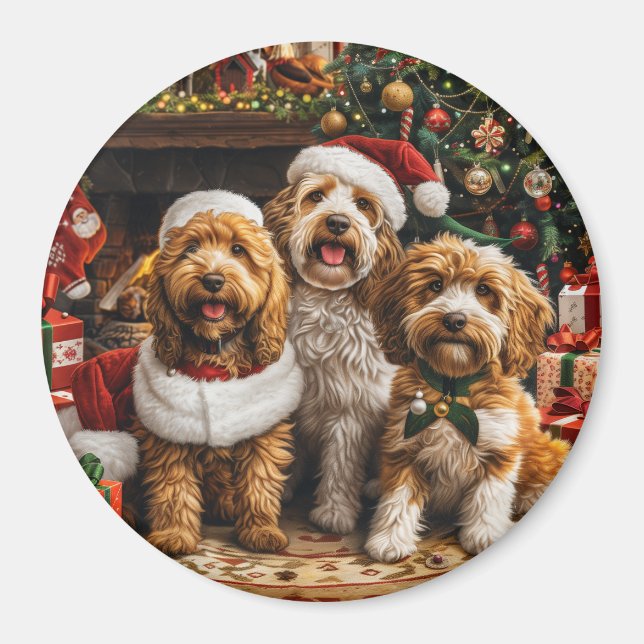 Imán Navidades Goldendoodle Puppy Dogs (Frente)