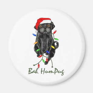 Imán Navidades graciosos de Black Pug Dog Bah Humpug
