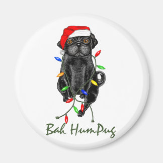 Imán Navidades graciosos de Black Pug Dog Bah Humpug
