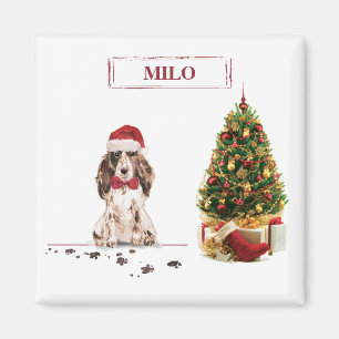 Imán Navidades graciosos de Cocker Brown con un árbol