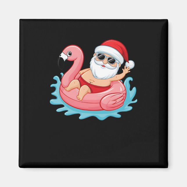 Imán Navidades Graciosos De Santa Flamingo En Julio Sum (Frente)