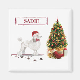 Imán Navidades graciosos de White Poodle con árbol