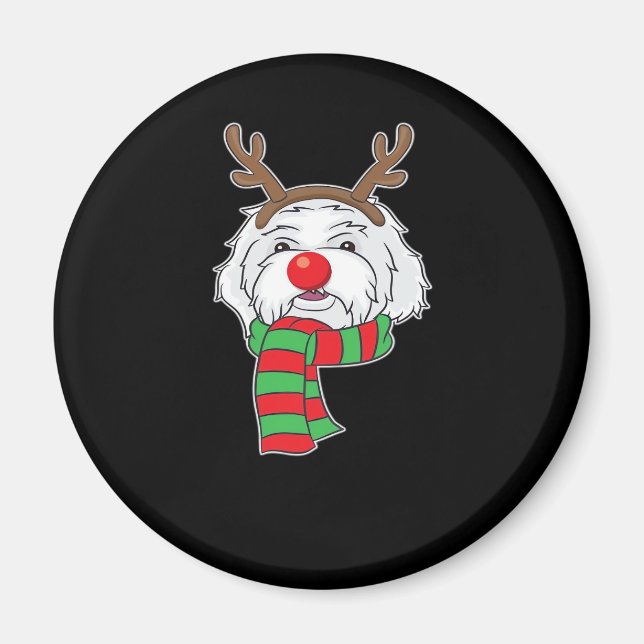 Imán Navidades graciosos Perro Xmas Reno Perro maltés H (Frente)