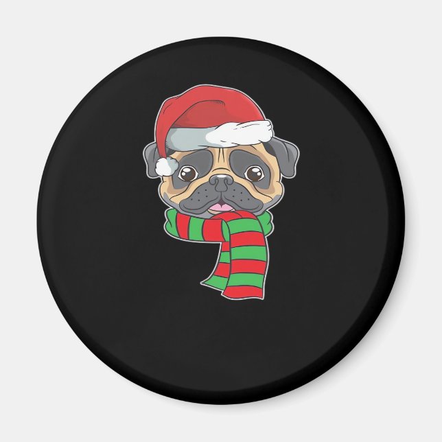 Imán Navidades graciosos Perro Xmas Santa Pug Regalo de (Frente)