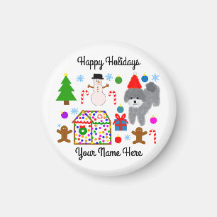 Imán Navidades Gray Poodle #3 Round Magnet