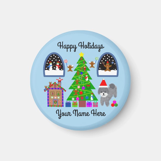 Imán Navidades Gray Poodle #6 Round Magnet (Frente)