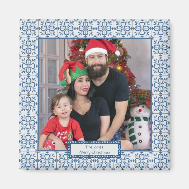 Imán Navidades grill y flores pétalos marco (Frente)